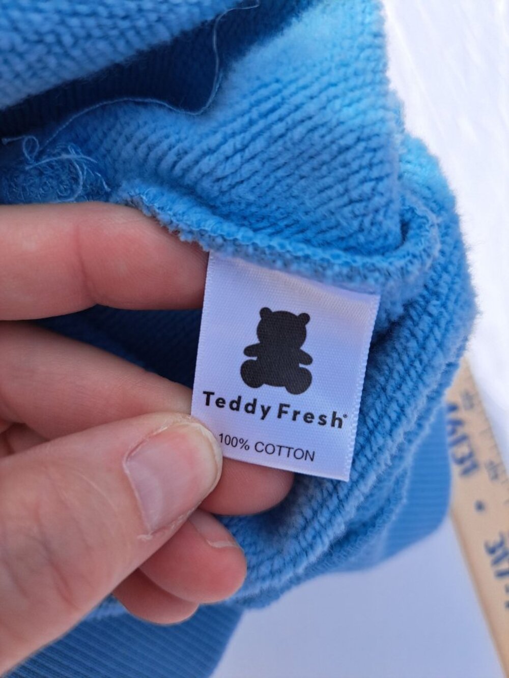 Teddy Fresh Angel Bear Graphic Embroidered Blue Hoodie Small Women's Streetwear - Picture 8 of 12